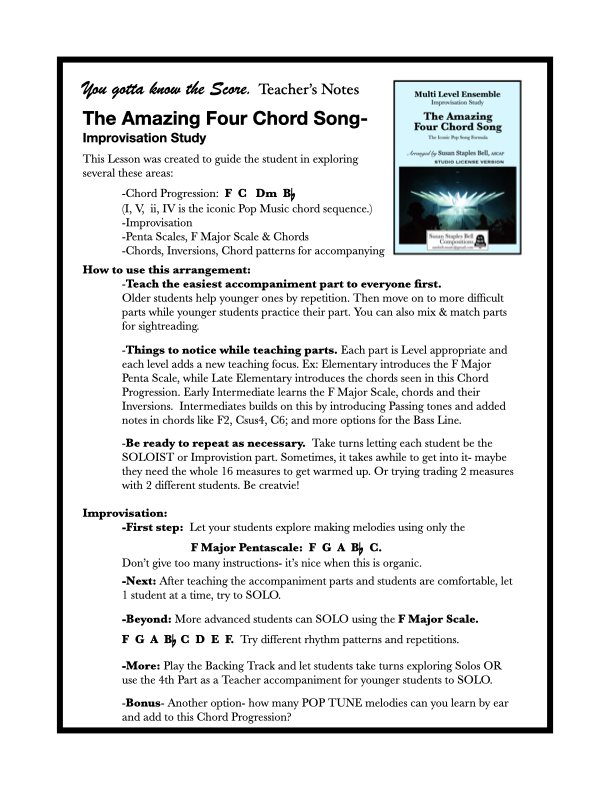 The Amazing Four Chord Song, Multi Level Ensemble