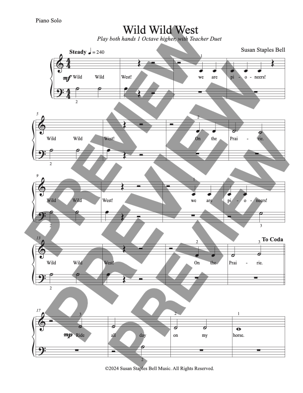 Wild Wild West, Late Elementary Solo with Teacher Duet, Studio License