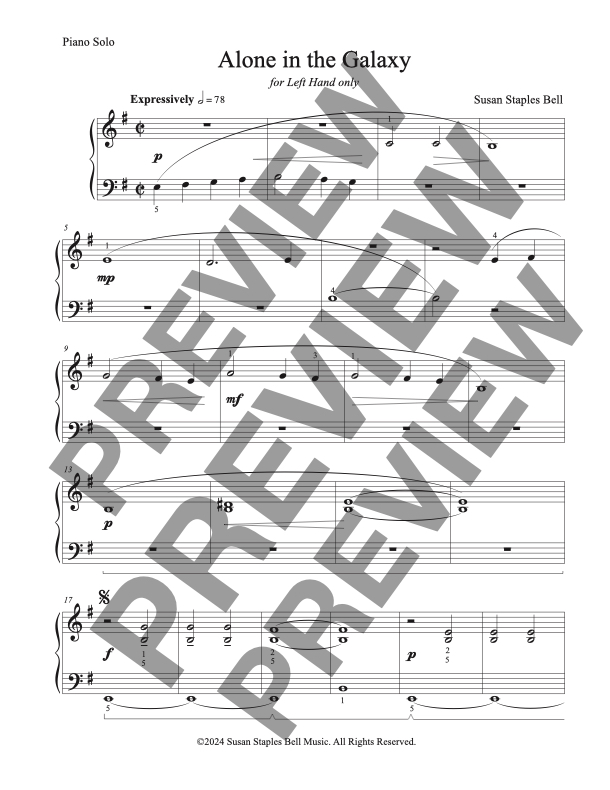 Alone in the Galaxy, Piano Solo (Left Hand Only Piece)