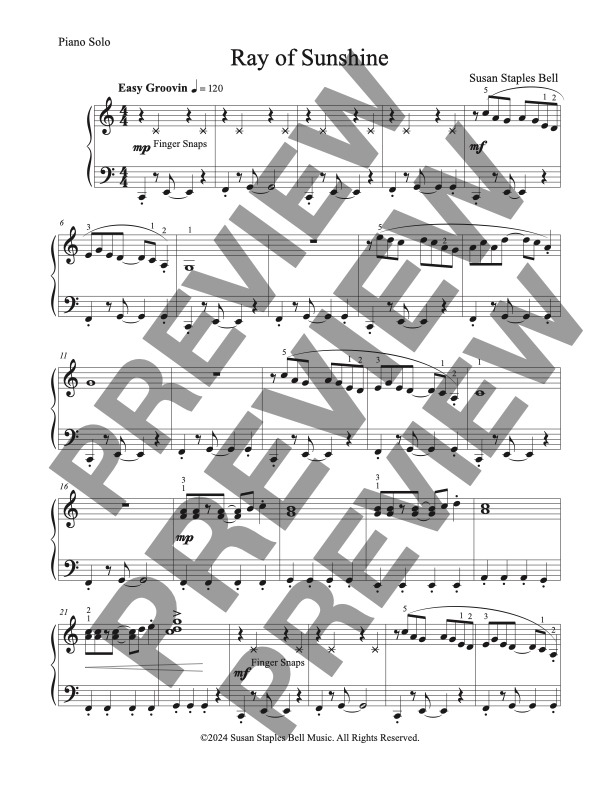 Ray of Sunshine, Piano Solo