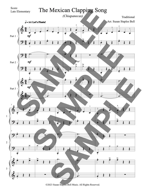 The Mexican Clapping Song for Flexible Piano Trio (Easy Elementary and Late Elementary) - Image 2