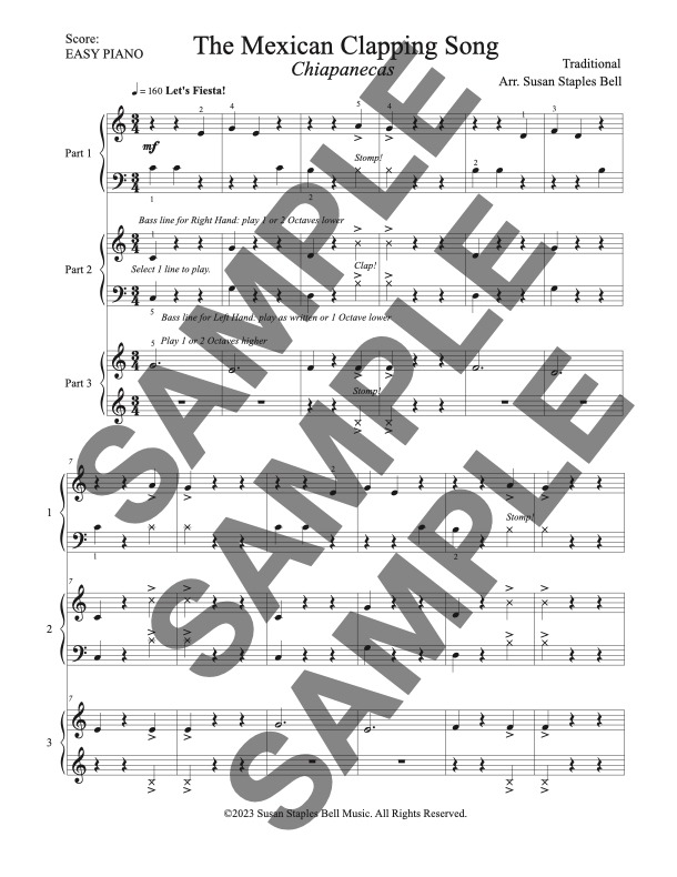 The Mexican Clapping Song for Flexible Piano Trio (Easy Elementary and Late Elementary) - Image 3