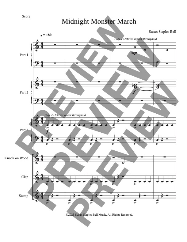 Midnight Monster March, Trio – 1 Piano, 6 Hands.