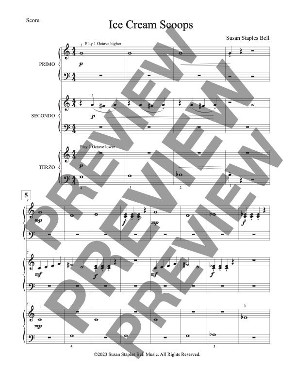 Ice Cream Scoops, Trio – 1 Piano – 6 Hands